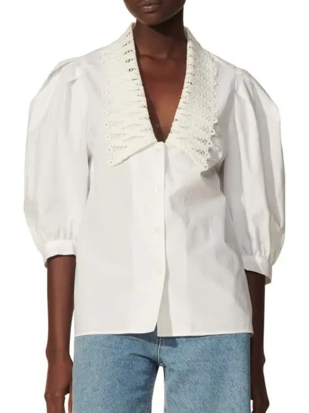 SANDRO Lace Bishop's Collar Cotton Blouse - Size 2